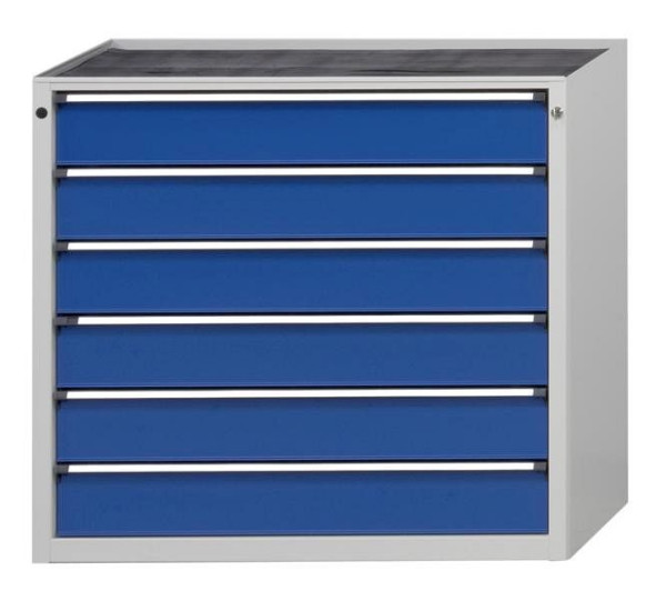 Armoire à outils ANKE; 1065 x 700 x 1020 mm; RAL 7035/5010; Plateau en hêtre massif 40 mm; 6 tiroirs, 610.403
