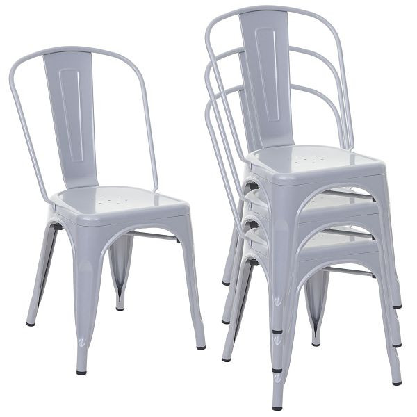 Ensemble de 4 chaises Mendler HWC-A73, chaise de bistrot, empilable, design industriel en métal, empilable, gris, 70794