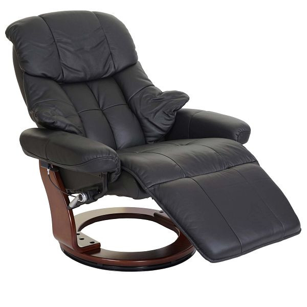 Chaise de relaxation Mendler MCA Calgary 2, chaise TV, cuir véritable, capacité de charge 150 kg, noir, aspect noyer, 56058