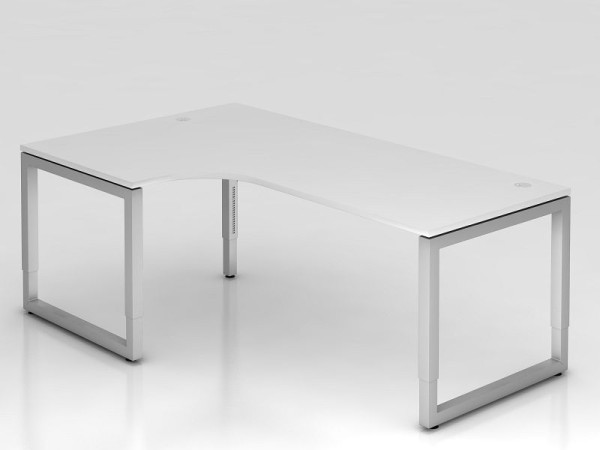 Hammerbacher table d'angle pied O carré 200x120cm 90° blanc, forme d'angle 90°, peut être monté à gauche ou à droite, VRS82/W/S