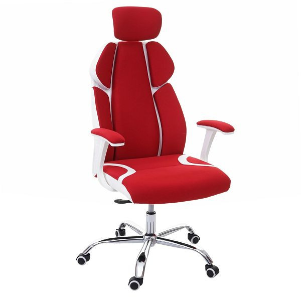 Chaise de bureau Mendler HWC-F12, chaise de bureau, chaise pivotante, chaise de direction, fonction coulissante tissu/textile + similicuir, rouge/blanc, 69183
