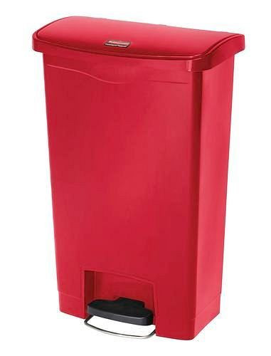 Collecteur de matières recyclables DENIOS en polyéthylène (PE), pédale sur le côté large, 50 litres, rouge, 242-400