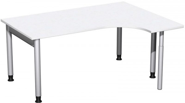 Bureau PC geramöbel droit, réglable en hauteur, 1600x1200x680-820, blanc/argent, N-657307-WS
