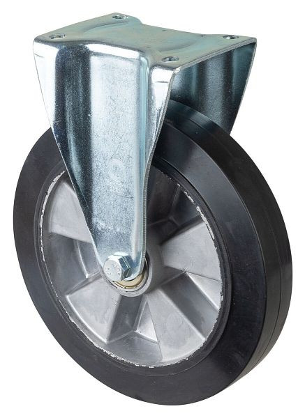 Rouleau de transport BS rollers, rouleau fixe, largeur de roue 50 mm, roue Ø 250 mm, capacité de charge 450 kg, pneus élastiques noirs, aluminium, roulements à billes, L410.B80.251