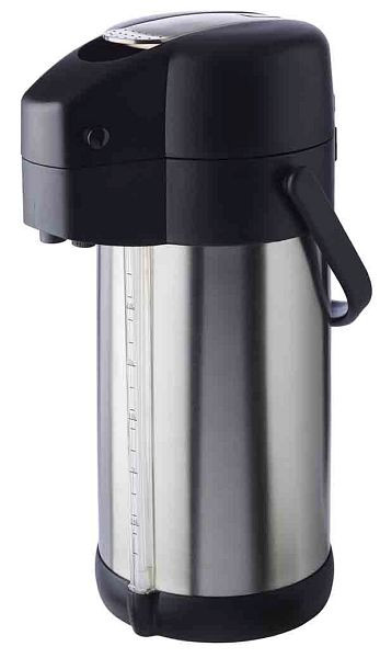 Pichet isotherme à pompe APS -PREMIUM-, Ø 15 cm, hauteur : 37 cm, 3 litres, acier inoxydable 18/8, polypropylène, mat, double paroi, bouchon à vis, 10916