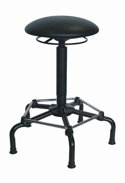 Tabouret de travail Lotz, assise en cuir artificiel noir, en forme de champignon, ressort à gaz de sécurité, base en acier très stable, hauteur d'assise 650-840 mm, patins, 3530.07