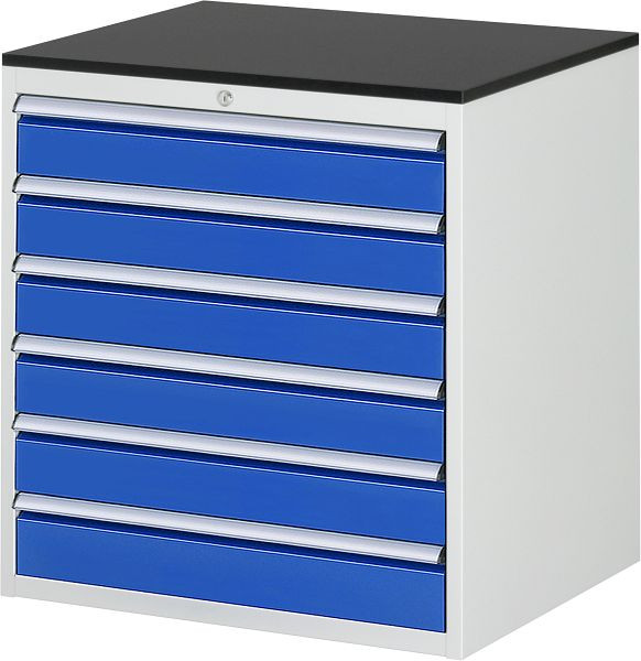 Armoire à tiroirs RAU série 7000, L770xP650xH820mm, tiroirs : 6xH120mm, plan de travail avec revêtement en résine mélamine, épaisseur 19mm, 03-XL5.16A-M.11