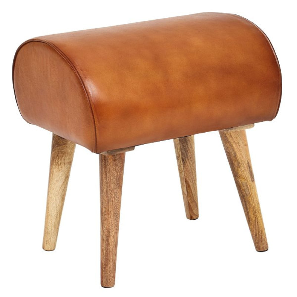 Tabouret Wohnling cuir véritable / bois massif 45 x 53 x 40 cm, WL6.087