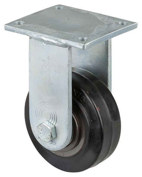 Roues BS Roulette robuste, roulette fixe, largeur de roue 38 mm, Ø roue 100 mm, capacité de charge 150 kg, bandages élastiques noirs, fonte, roulements à billes, RR110.B81.100