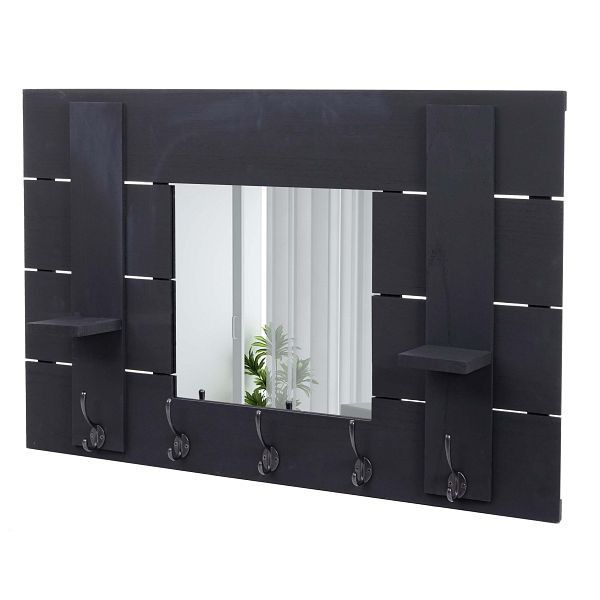 Armoire murale Mendler HWC-C89 avec miroir, panneau d'armoire, look shabby vintage, 5 crochets 90x60cm, gris foncé, shabby, 61935