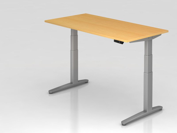 Hammerbacher bureau assis-debout électrique 160x80cm hêtre/argent, forme rectangulaire, VXBHM16/6/SS