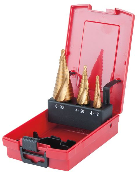 KS Tools Jeu de forets étagés HSS TiN, cassette en plastique 3 pièces, 330.2424