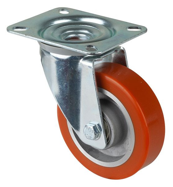 Rouleau de transport BS rollers, largeur de roue 30 mm, Ø roue 100 mm, capacité de charge 125 kg, bande de roulement en polyuréthane moulé, corps de roue en aluminium, roulements à billes, L400.B90.100