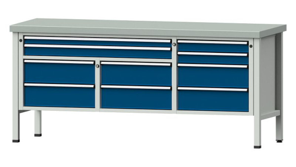 Établis ANKE Établi en caisson, modèle 285 V, 2000 x 700 x 900 mm, RAL 7035/5010, ZBP 50 mm, 304.595