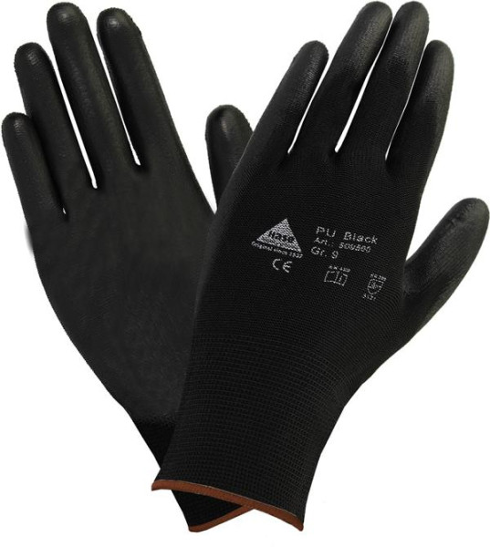 Gants en maille fine Hase Safety avec revêtement en PU souple, noir, taille : 7, UE : 10 paires, 509560-7