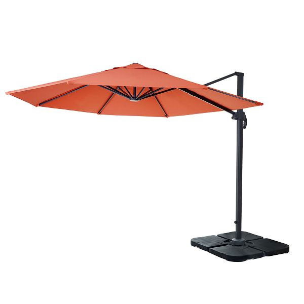 Mendler gastronomy parapluie feu tricolore HWC-A96, parasol, rond Ø 3m polyester aluminium/acier 23kg, terre cuite avec support, 138539 + 31831