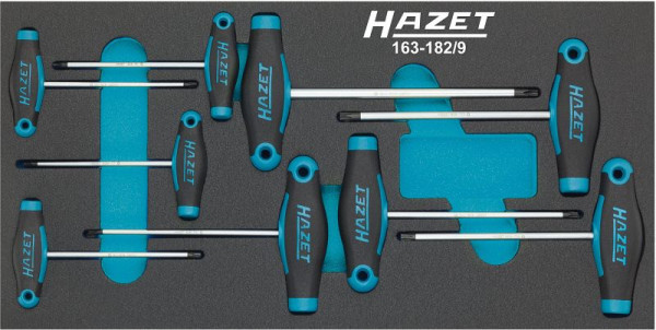 Jeu de tournevis Hazet, avec poignée en T, profil intérieur TORX®, T6 - T30, nombre d'outils : 9, 163-182/9