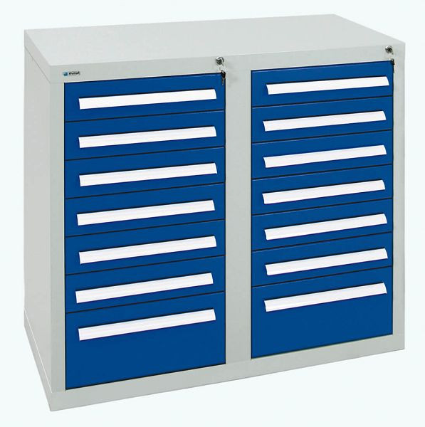 armoire à tiroirs émoussés série T-100/35-2, RAL 7035/5010, 14 tiroirs (12x100, 2x200mm), 8152274