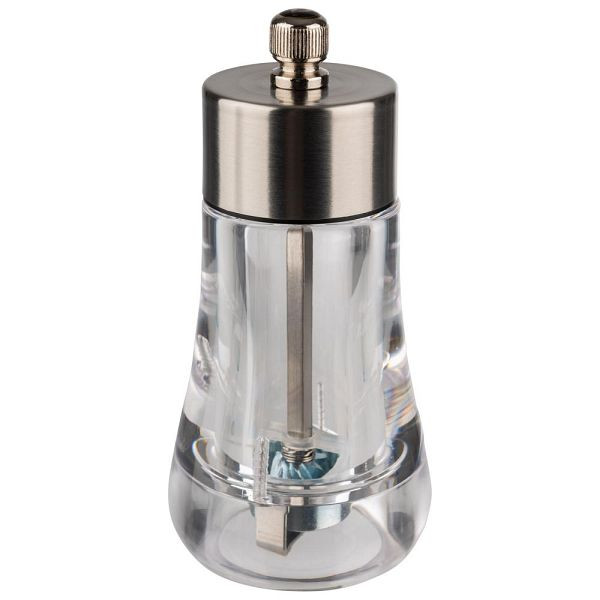 Moulin à poivre APS, moulin à épices en acrylique et acier inoxydable mat, broyeur en acier au carbone, degré de mouture réglable en continu, Ø 6 cm, hauteur 13 cm, 40580