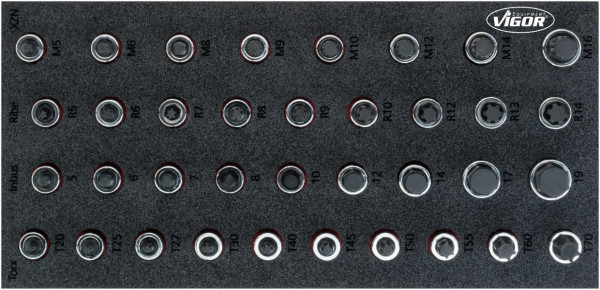 Jeu d'embouts de tournevis VIGOR, 5 - 19, M5 - M16, T20 - T70, nombre d'outils : 36, V5099