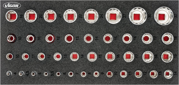 Jeu de clés à douille double six pans VIGOR, nombre d'outils : 42, V7520