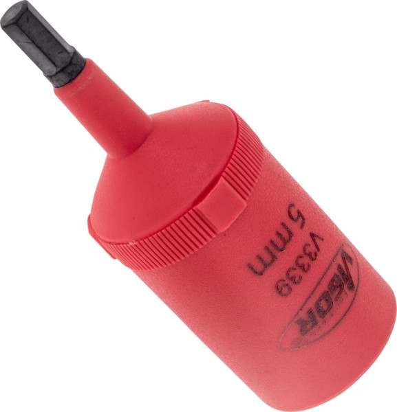Embout de tournevis VIGOR VDE, carré creux 12,5 mm (1/2 pouce), profil six pans intérieurs, 5 mm, V3339