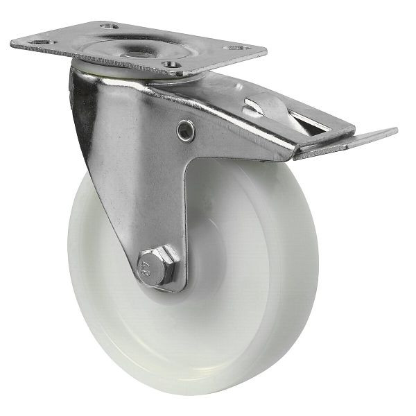 Rouleau de transport BS rollers avec frein, largeur 35 mm, Ø125 mm, jusqu'à 175 kg, bande de roulement/corps de roue en plastique, roulement à rouleaux, lot de 4, L420.B10.125