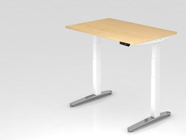 Bureau assis-debout électrique Hammerbacher 120x80cm érable/blanc, poli, forme rectangulaire, VXBHM12/3/WC