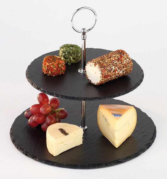 Etagère APS 2 niveaux, Ø 25 / 20 cm, hauteur : 24 cm, ardoise naturelle, métal chromé, épaisseur du matériau 4-7 mm, 00989