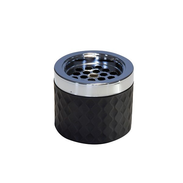 Cendrier à vent APS, Ø 9,5 cm, hauteur : 8 cm, verre, noir mat, dépoli, métal chromé, avec fermeture à baïonnette, 00564