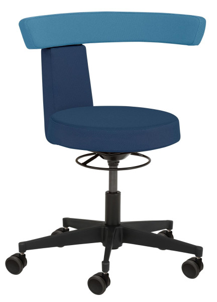 Tabouret pivotant fonctionnel Mayer Sitzmöbel , assise et dossier rembourrés, roulettes pour sols durs, hauteur d'assise 40 - 48 cm, bleu foncé/bleu clair, 1263_ROG_626