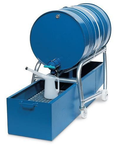 Bac de récupération DENIOS FK20 en acier, volume de collecte de 200 litres, pour basculeurs de fûts, 115-237