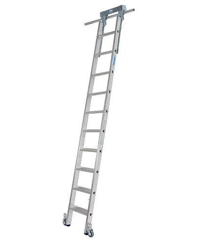 Escabeau Krause, aluminium, mobile, avec système de rails, 10 marches, 257504
