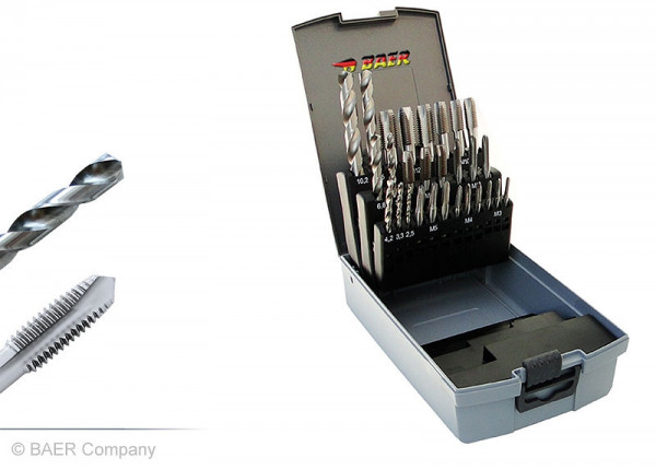 BAER Set HSSG : Tarauds machine (3 pièces par dimension) / foret de carottage : M 3 - 12, B1929