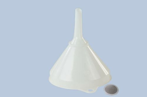 Entonnoir DENIOS en plastique, diamètre 168 mm, avec boucle de suspension, bord de trop-plein et tamis, lot de 10, 308408