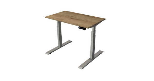 Table compacte Kerkmann L 1000 x P 600 mm, réglable en hauteur électriquement de 630 à 1270 mm, chêne/argent (montage), 10188655