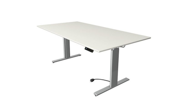 Kerkmann Move 3 table assis/debout argent, L 2000 x P 1000 mm, réglable en hauteur électriquement de 720 à 1200 mm, blanc, 10233510
