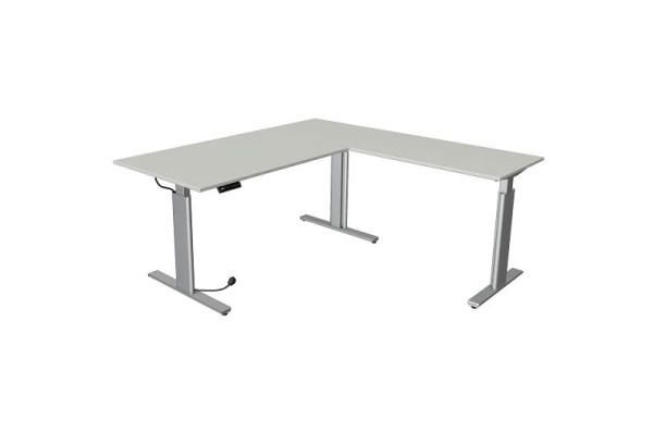 Table assis/debout Kerkmann Move 3 argent L 2000 x P 1000 mm avec élément complémentaire 1000 x 600 mm, gris clair, 10234111