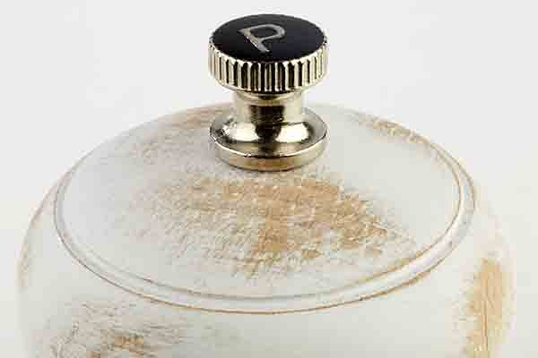 Moulin à poivre APS, Ø 5,5 cm, hauteur : 15 cm, bois de hêtre allemand, couleur : blanc / vintage, broyeur en acier au carbone, 40535