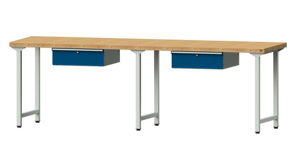 Bancs de travail ANKE table de travail, modèle 193, 2800 x 800 x 900 mm, RAL 7035/5010, BMP 50 mm, 401.467