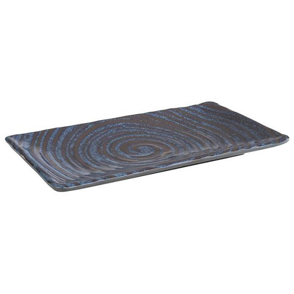 Plateau / planche à sushi APS -LOOPS-, 23,5 x 13,5 cm, hauteur : 1,5 cm, mélamine, intérieur : décor, bleu foncé, extérieur : gris foncé, 85025