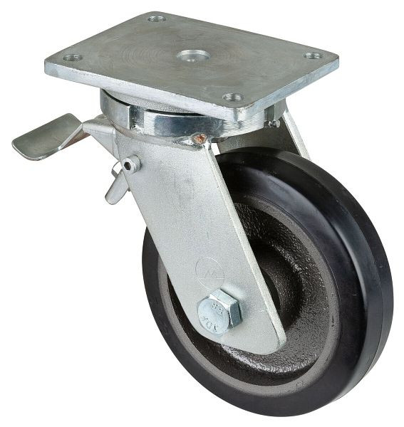 BS Rolls Roulette robuste avec roue/blocage, largeur 50 mm, Ø200 mm, jusqu'à 450 kg, bandages élastiques noirs, corps de roue en fonte, roulements à billes, RR120.B81.201