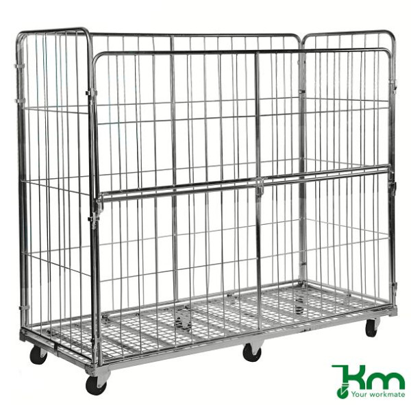 Conteneur mobile Kongamek 4 côtés, 2000 x 800 x 1800 mm, galvanisé, 2 roulettes pivotantes et 2 fixes, KM200801804