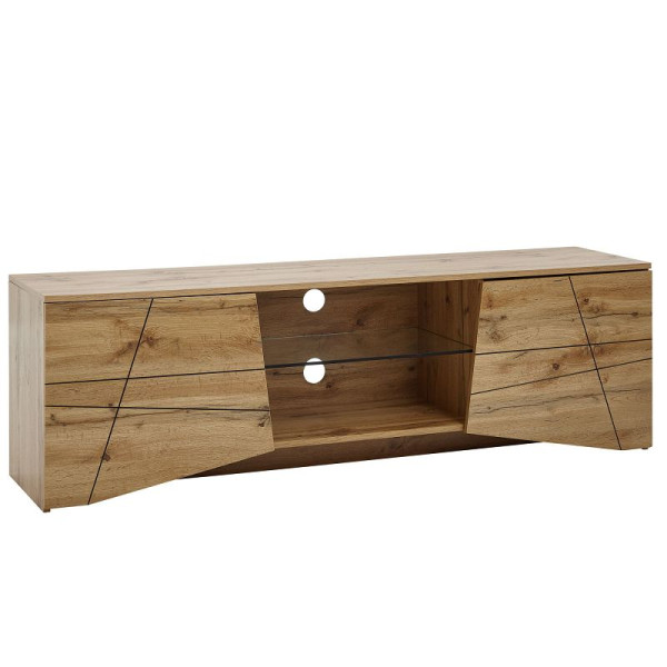 Wohnling lowboard bois décor chêne 160x50x40 cm Commode TV avec deux portes, meuble TV design haut, table TV meuble TV moderne, WL6.577