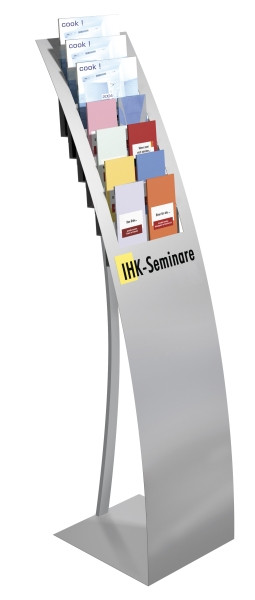 Kerkmann Varia présentoir à brochures 7 x DIN A4, L 320 x P 340 x H 1320 mm, aluminium argent, 41650914