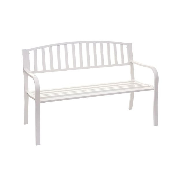 Banc de jardin Mendler HWC-F43, banquette de parc, 2 places en acier peint par poudrage, blanc, 76747