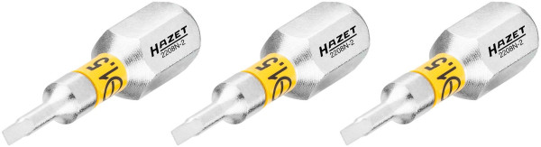 Embout Hazet, hexagonal plein 6,3 (1/4 pouce), profil de fente, 0,4 x 1,5 mm, nombre d'outils : 3, 2208N-2/3