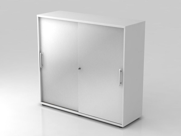 Hammerbacher armoire à portes coulissantes 3OH 120cm poignée de garde-corps blanc/argent, 120x40x110 cm (LxPxH), V1753S/W/S/RE
