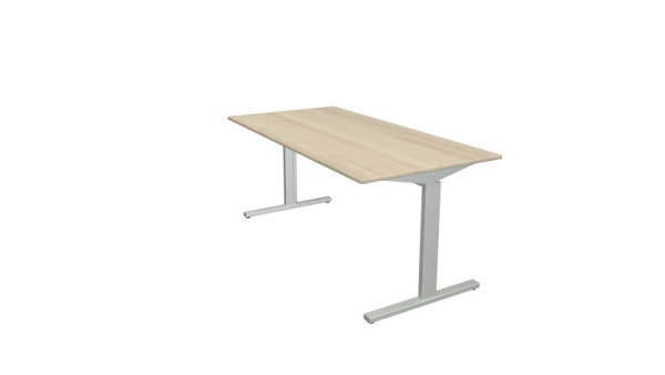 Bureau Kerkmann forme 2 - L 1600 x P 800 x H 700-820 mm avec pied en T en aluminium argent, érable, 11020650