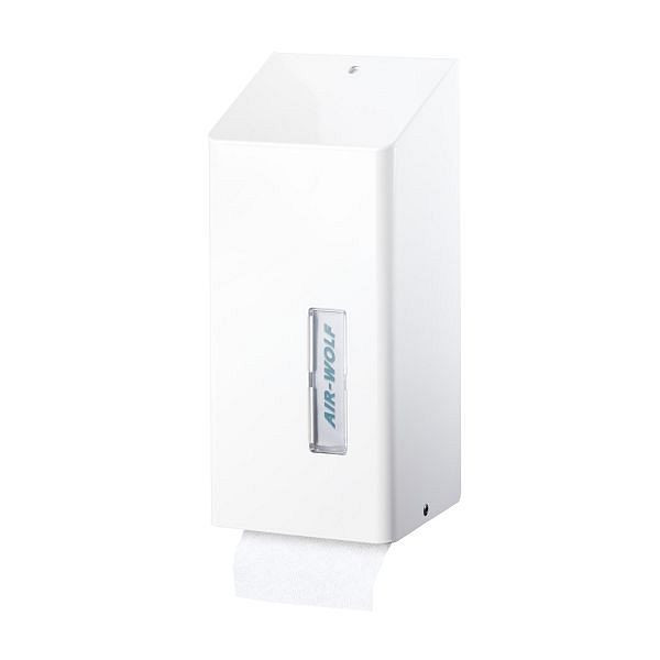Distributeur de papier toilette Air Wolf pour feuilles simples, série Omega, H x L x P : 300 x 143 x 116 mm, acier inoxydable blanc, 29-430
